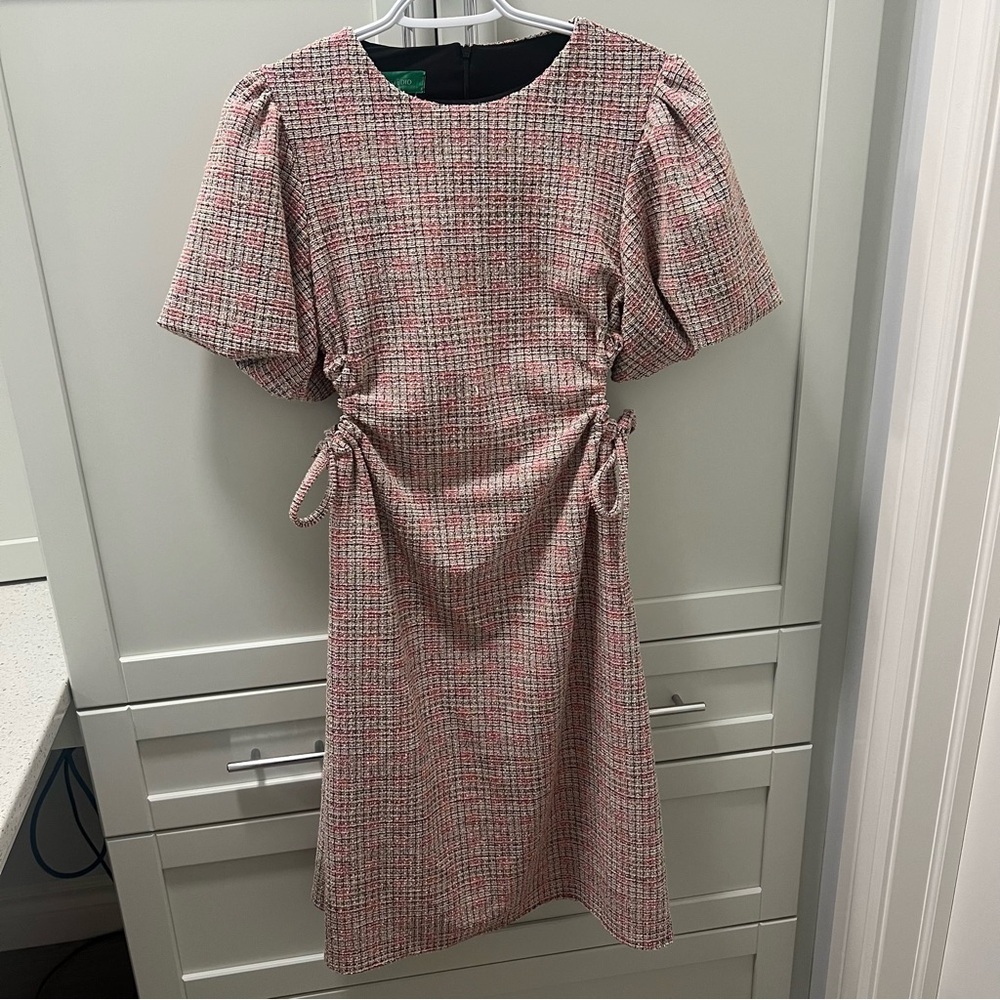 VINTAGE TIRA STUDIOS Elegant Tweed Side Cutouts Muted Pink Dress Womens Size XS